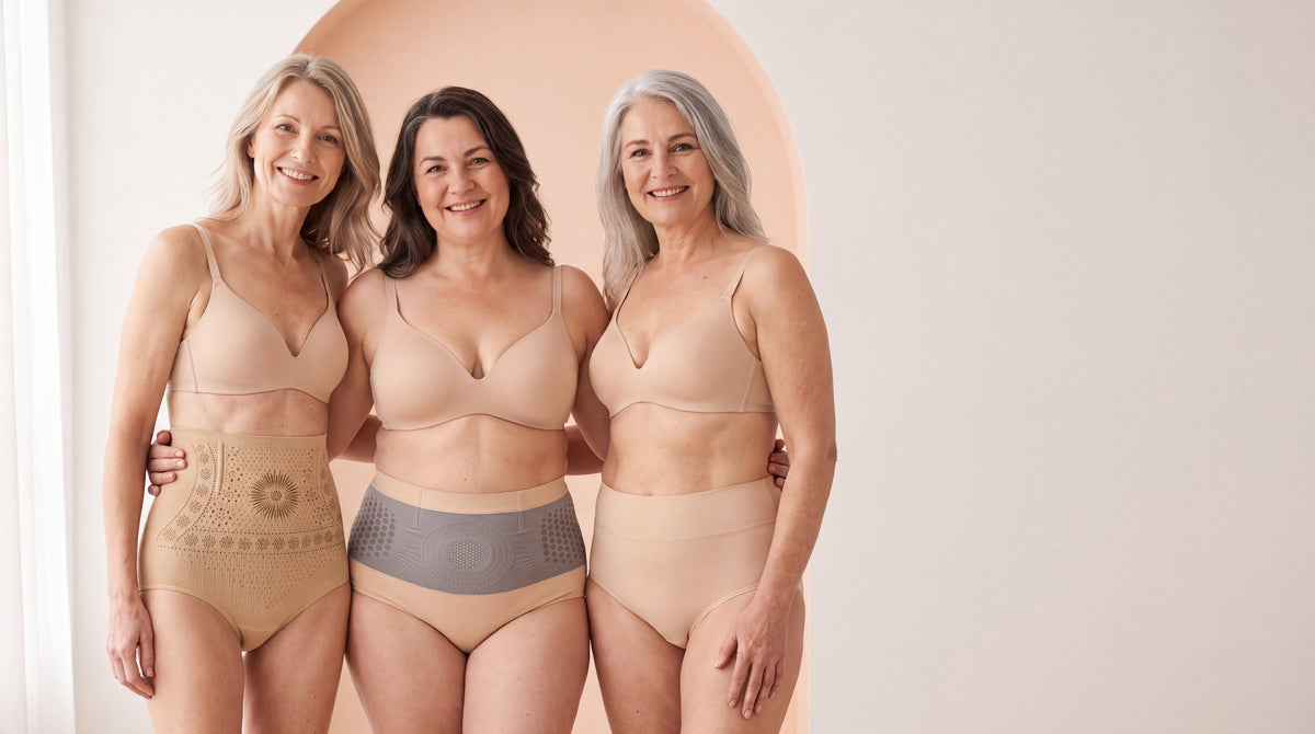Trois femmes ensemble en studio, en HighFitPro, HighFitPlus et HighFitSlips